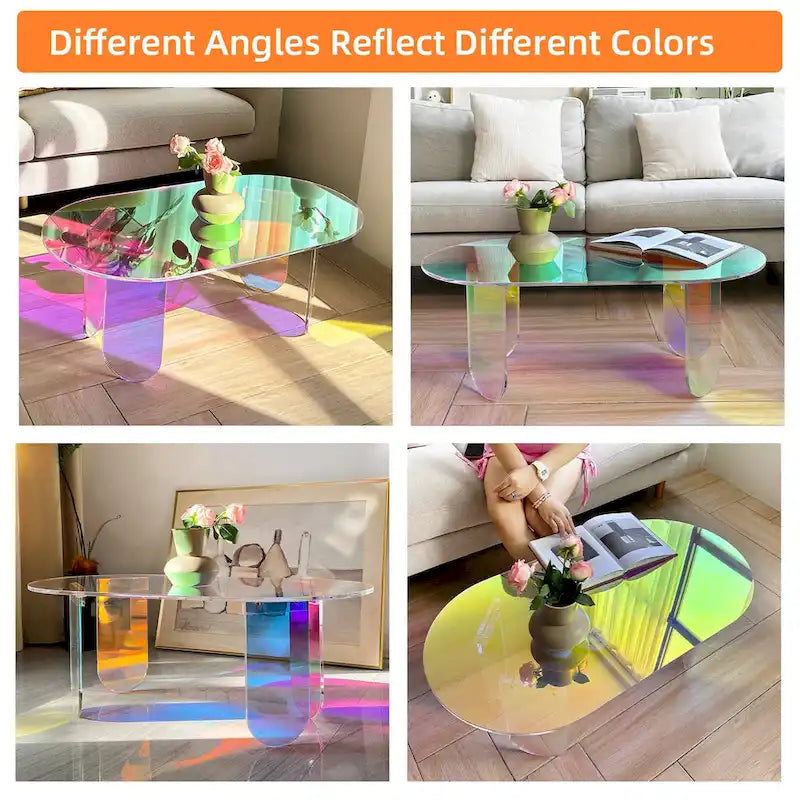 Acrylic Colorful Coffee Table Iridescent Glass End Table Side Table - 38x20x15