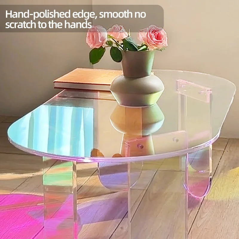 Acrylic Colorful Coffee Table Iridescent Glass End Table Side Table - 38x20x15