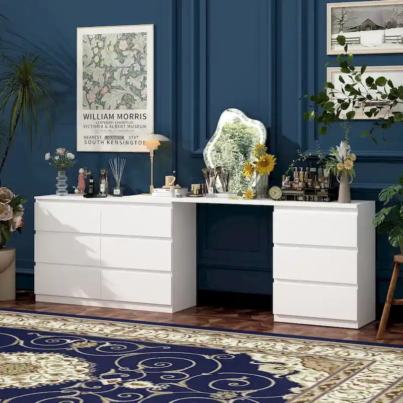 Office Desk: Expandable & Convertible with Ample Drawer Space Dresser