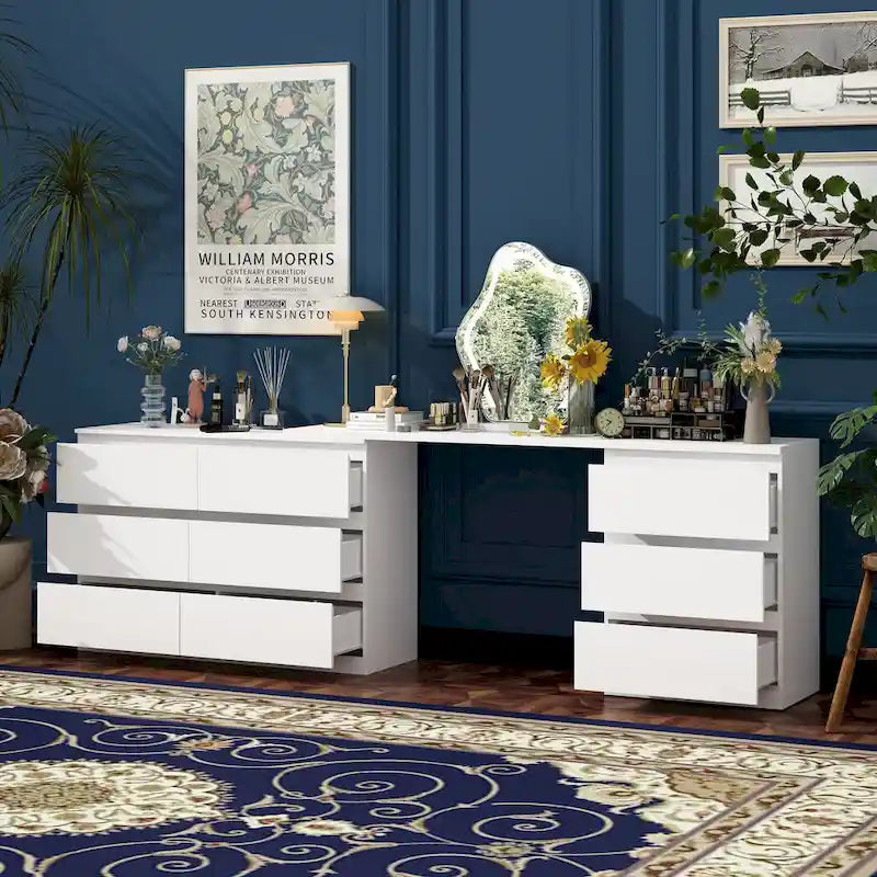 Office Desk: Expandable & Convertible with Ample Drawer Space Dresser