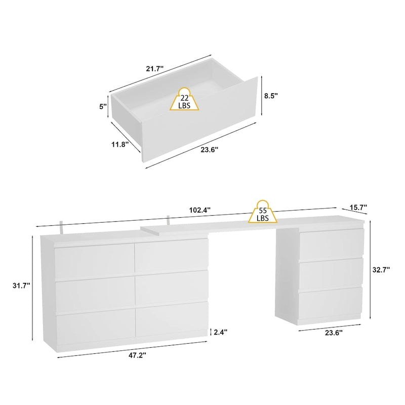 Office Desk: Expandable & Convertible with Ample Drawer Space Dresser