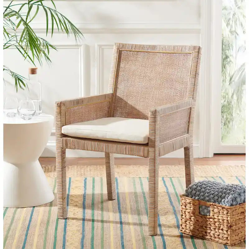 SAFAVIEH Almira Coastal Accent Chair with Cushion - 22.8 W x 22.4 L x 34.6 H - 23Wx22Dx35H