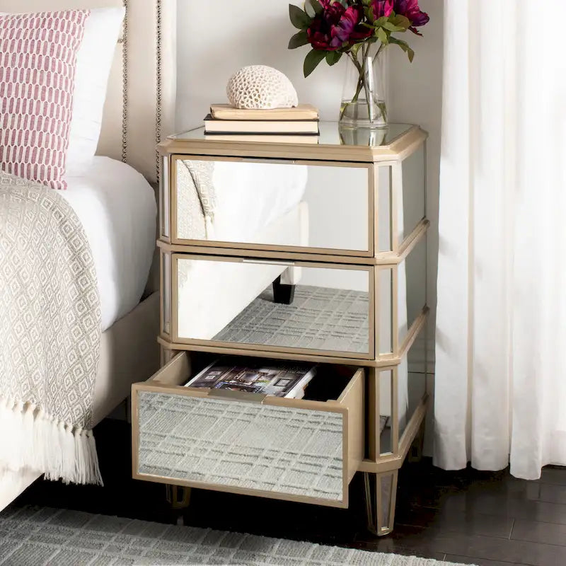 SAFAVIEH Miracle 3-Drawer Mirrored Nightstand
