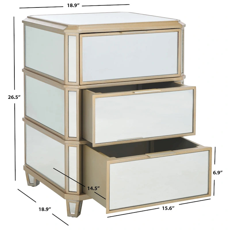 SAFAVIEH Miracle 3-Drawer Mirrored Nightstand