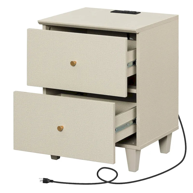 WAMPAT End Table with Charging Station and 2 Drawer for Living Room