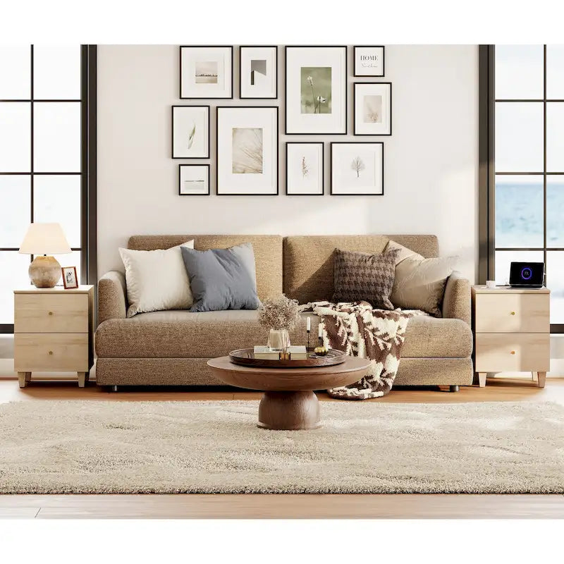 WAMPAT End Table with Charging Station and 2 Drawer for Living Room