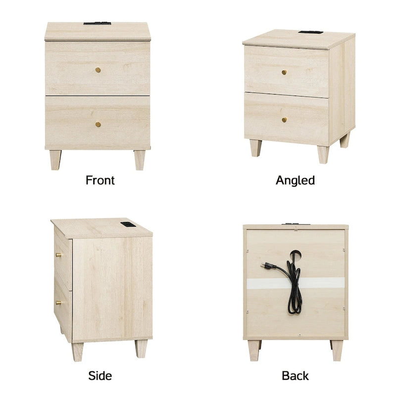 WAMPAT End Table with Charging Station and 2 Drawer for Living Room
