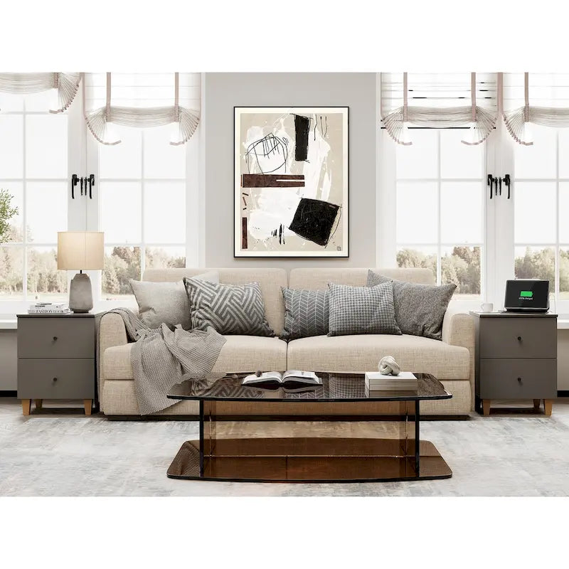 WAMPAT End Table with Charging Station and 2 Drawer for Living Room
