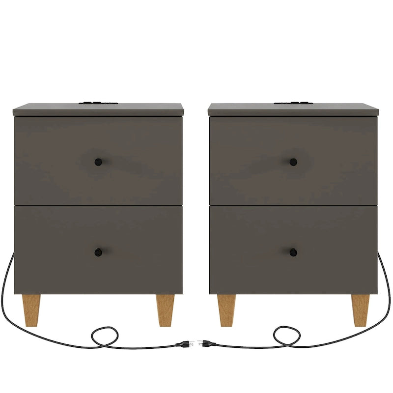 WAMPAT End Table with Charging Station and 2 Drawer for Living Room
