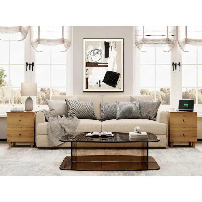 WAMPAT End Table with Charging Station and 2 Drawer for Living Room