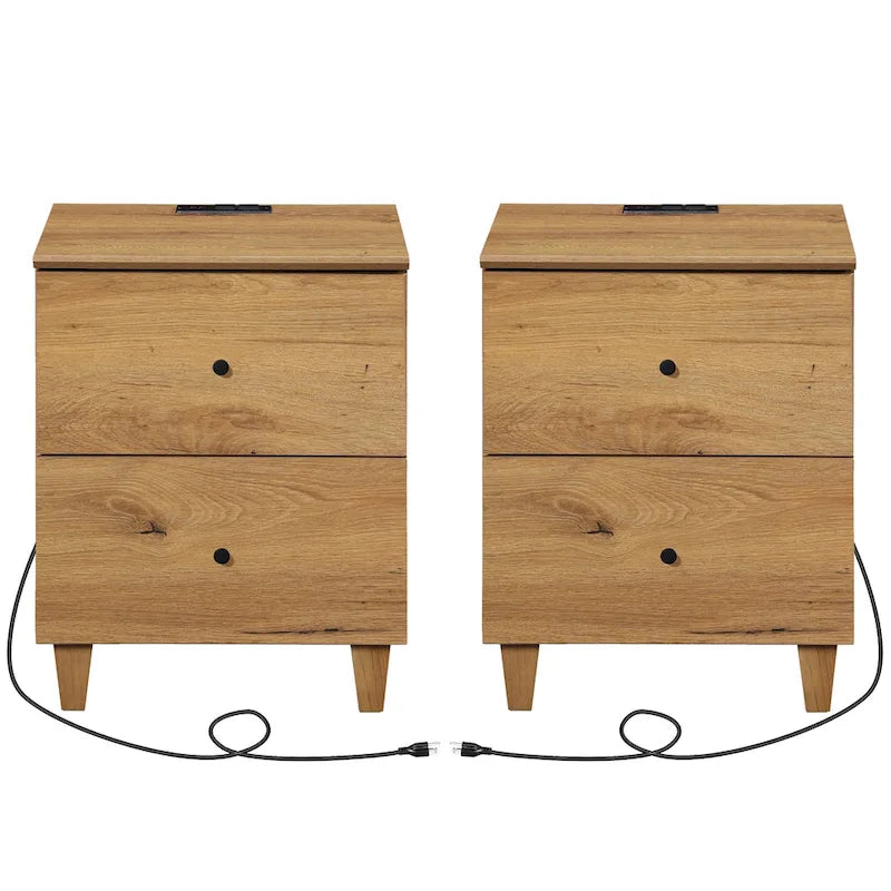 WAMPAT End Table with Charging Station and 2 Drawer for Living Room