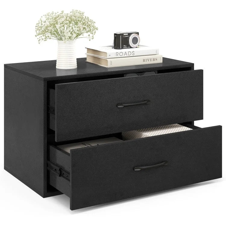 2-Drawer Stackable Horizontal Storage Cabinet Dresser Chest with Handles