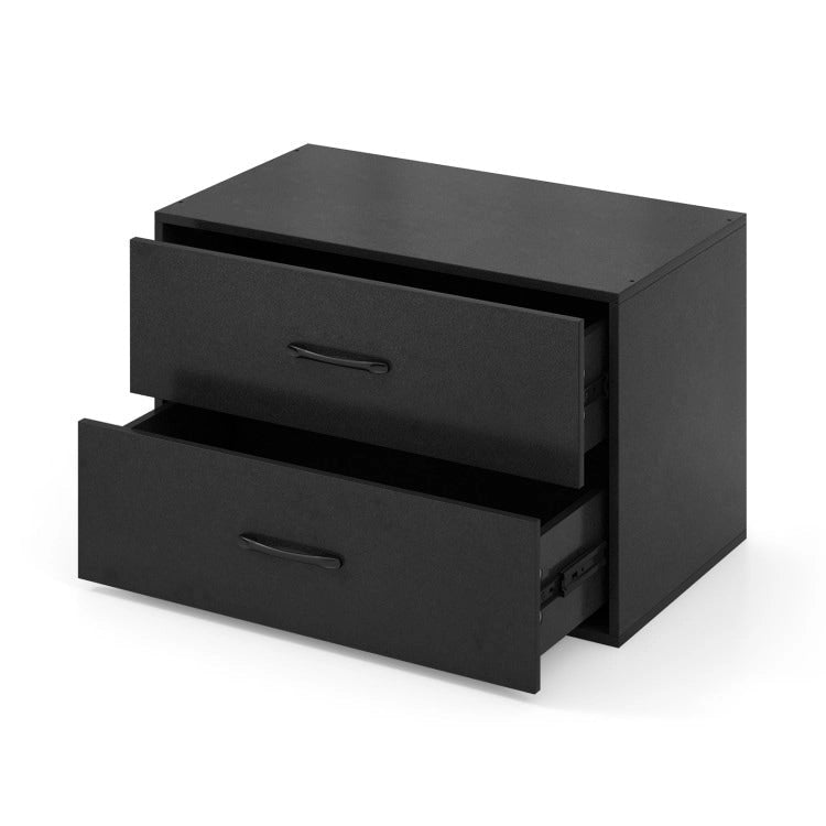 2-Drawer Stackable Horizontal Storage Cabinet Dresser Chest with Handles