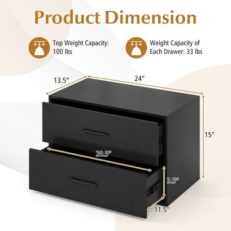 2-Drawer Stackable Horizontal Storage Cabinet Dresser Chest with Handles