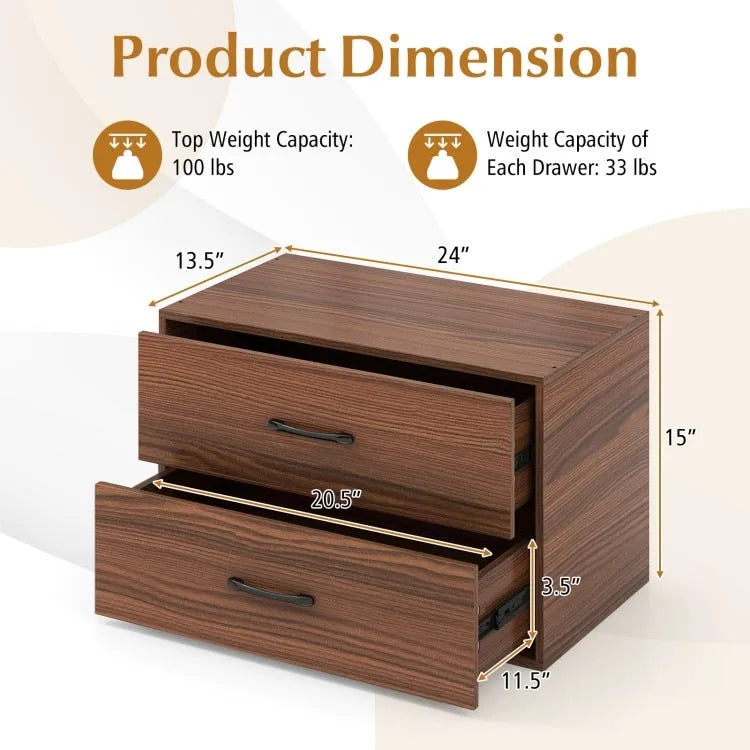 2-Drawer Stackable Horizontal Storage Cabinet Dresser Chest with Handles