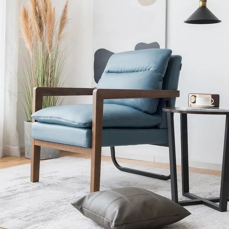 Costway Modern Accent Armchair Lounge Chair w/ Rubber Wood Legs & - 34.5 x 26.5 x 36