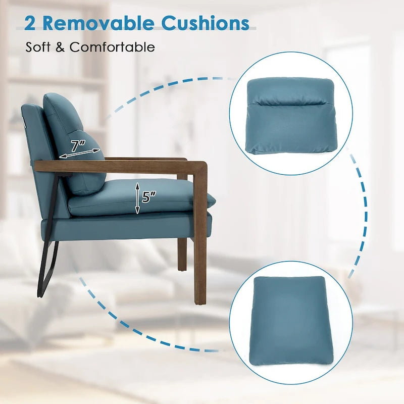 Costway Modern Accent Armchair Lounge Chair w/ Rubber Wood Legs & - 34.5 x 26.5 x 36
