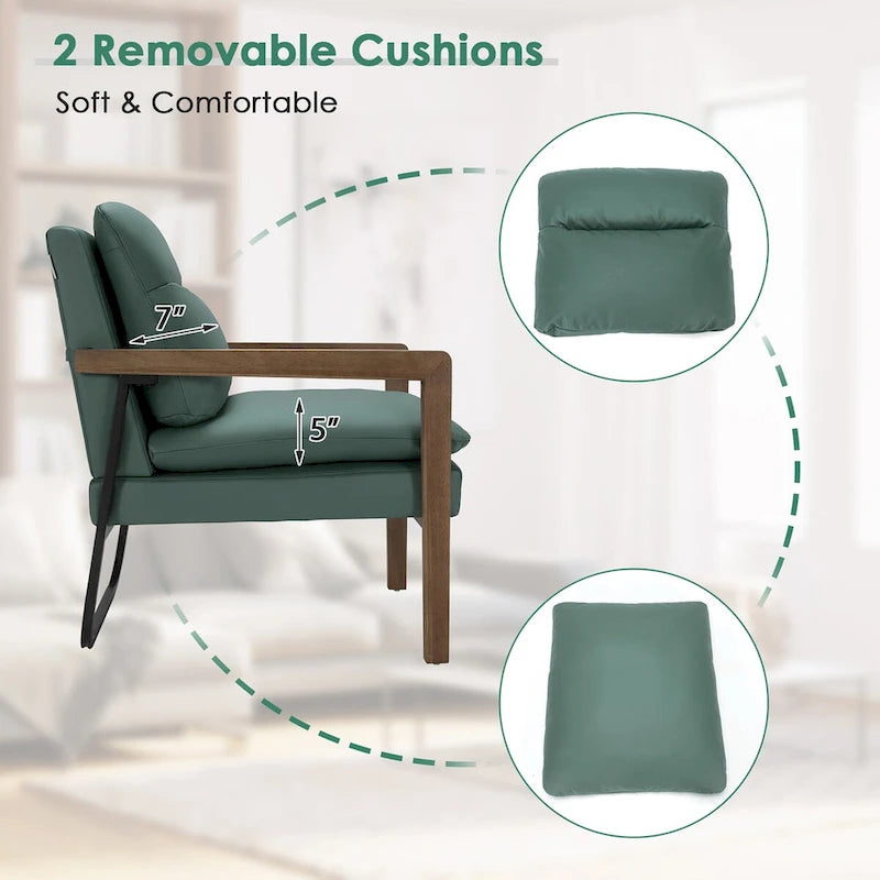 Costway Modern Accent Armchair Lounge Chair w/ Rubber Wood Legs & - 34.5 x 26.5 x 36