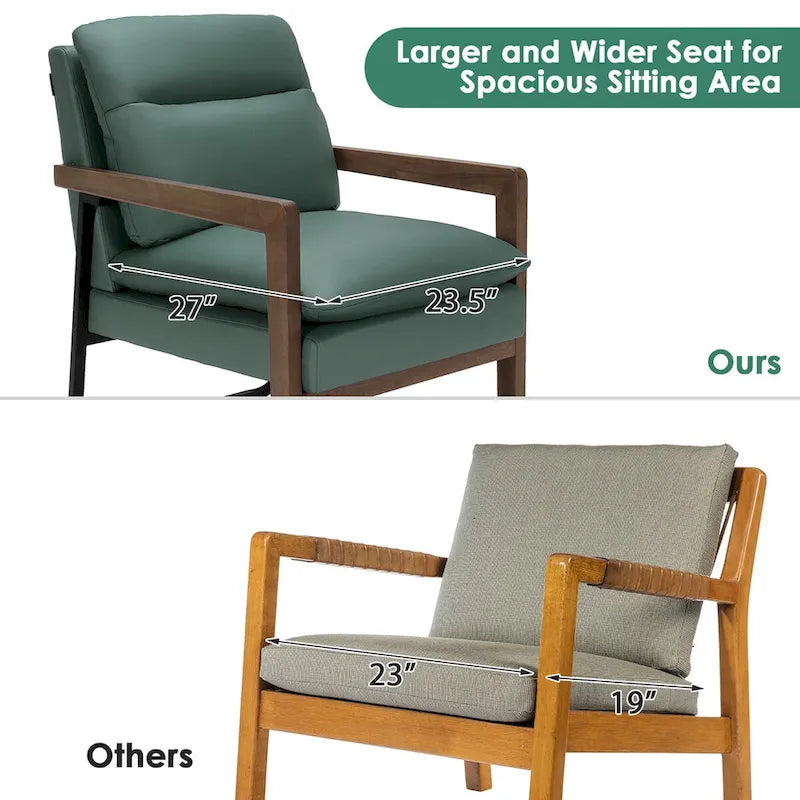 Costway Modern Accent Armchair Lounge Chair w/ Rubber Wood Legs & - 34.5 x 26.5 x 36