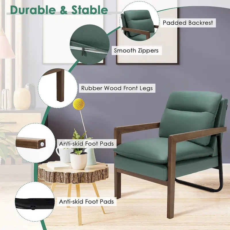 Costway Modern Accent Armchair Lounge Chair w/ Rubber Wood Legs & - 34.5 x 26.5 x 36