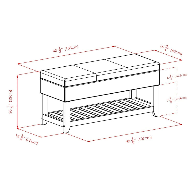 Monza Storage Chest Bench, Espresso and Walnut - 42.52W x 15.75D x 20.47