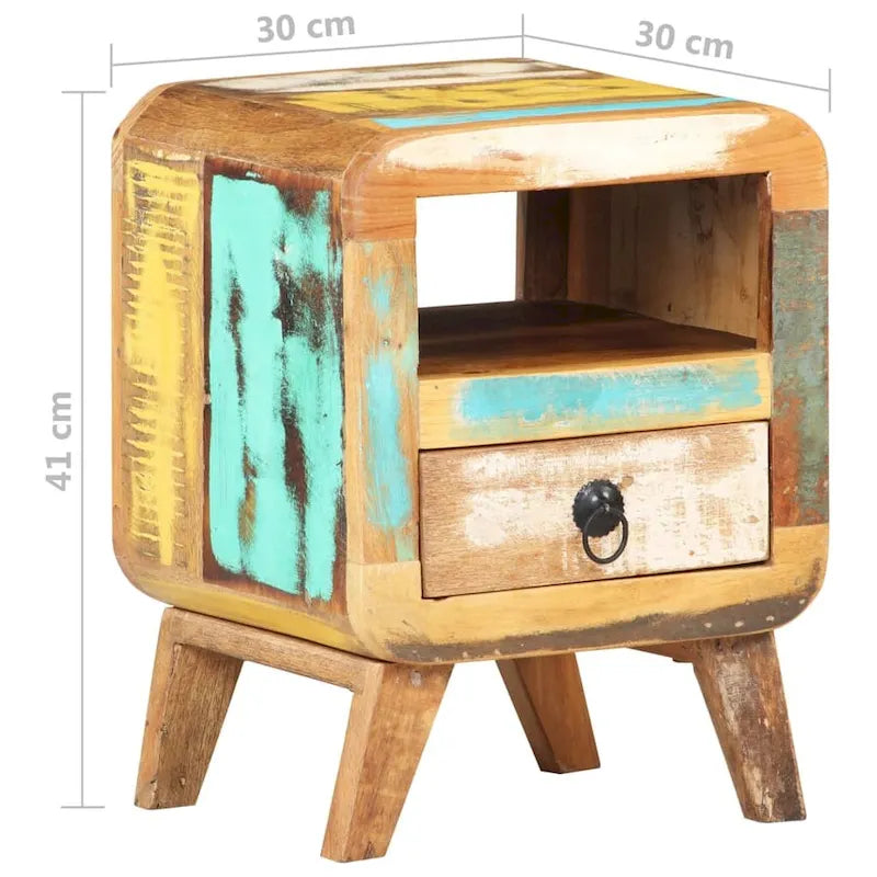 vidaXL Cabinet Nightstand Side End Table with Solid Wood Legs for Bedroom - 11.8 x 11.8 x 16.1