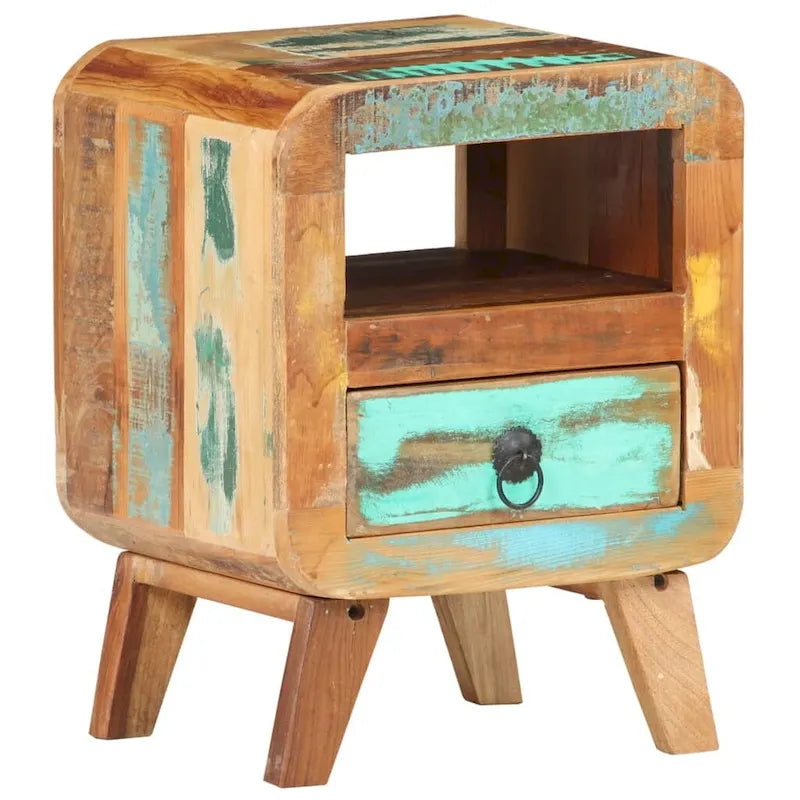 vidaXL Cabinet Nightstand Side End Table with Solid Wood Legs for Bedroom - 11.8 x 11.8 x 16.1