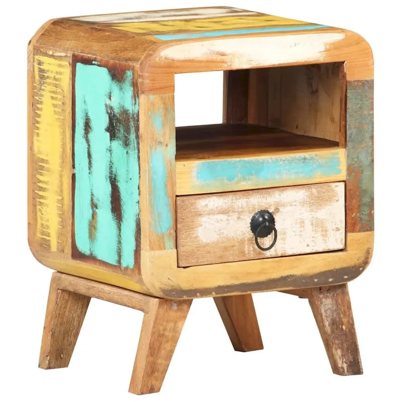 vidaXL Cabinet Nightstand Side End Table with Solid Wood Legs for Bedroom - 11.8 x 11.8 x 16.1