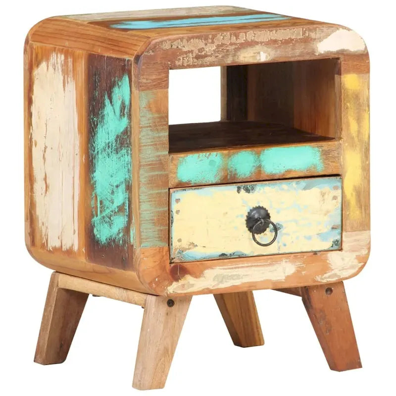 vidaXL Cabinet Nightstand Side End Table with Solid Wood Legs for Bedroom - 11.8 x 11.8 x 16.1