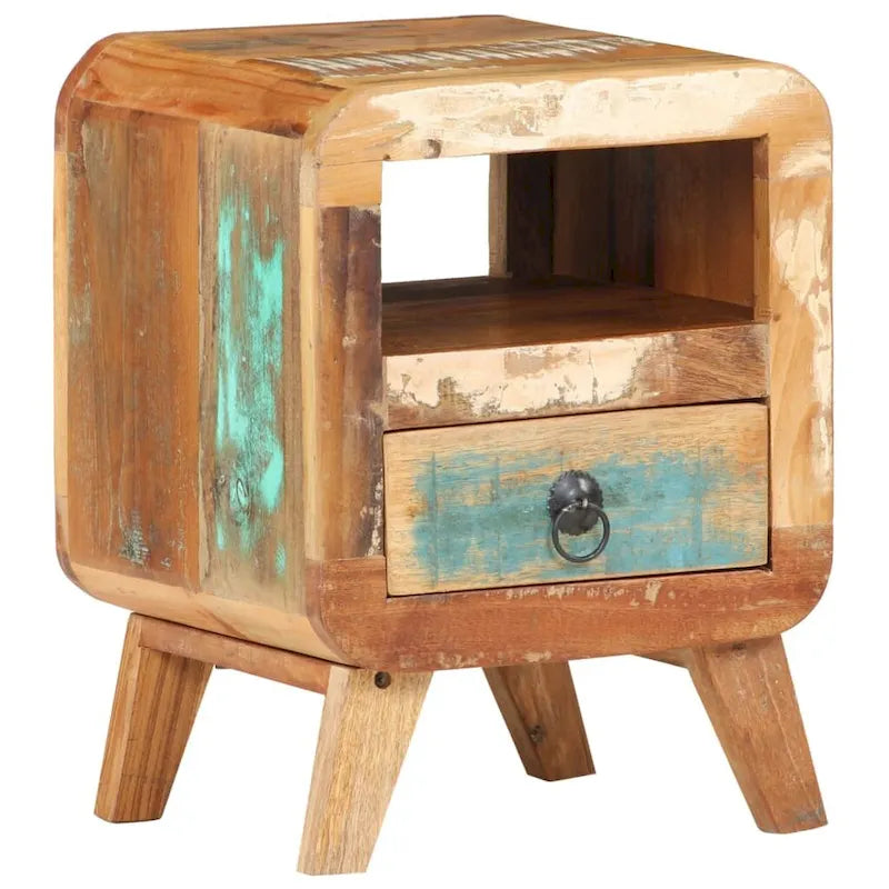 vidaXL Cabinet Nightstand Side End Table with Solid Wood Legs for Bedroom - 11.8 x 11.8 x 16.1