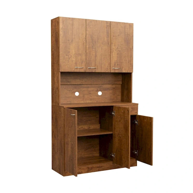 Rustic Farmhouse Tall Wardrobe, Armoire with Shelves, Open Compartment and Drawer, Freestanding Storage Closet Wardrobe Cabinet