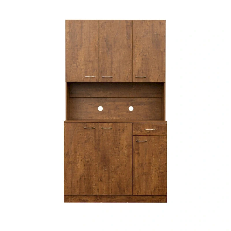 Rustic Farmhouse Tall Wardrobe, Armoire with Shelves, Open Compartment and Drawer, Freestanding Storage Closet Wardrobe Cabinet