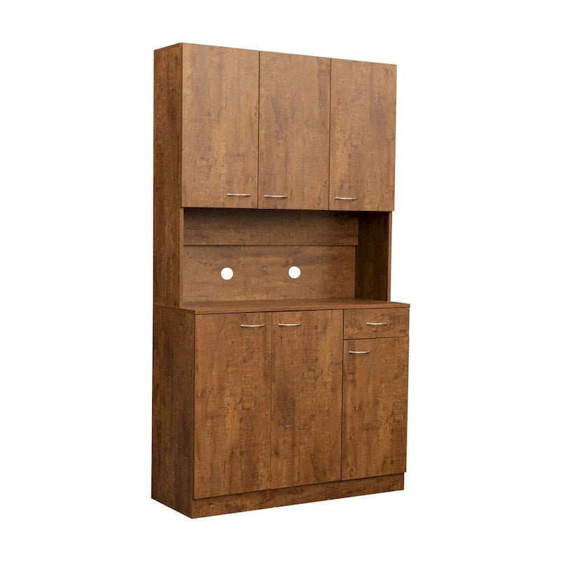 Rustic Farmhouse Tall Wardrobe, Armoire with Shelves, Open Compartment and Drawer, Freestanding Storage Closet Wardrobe Cabinet