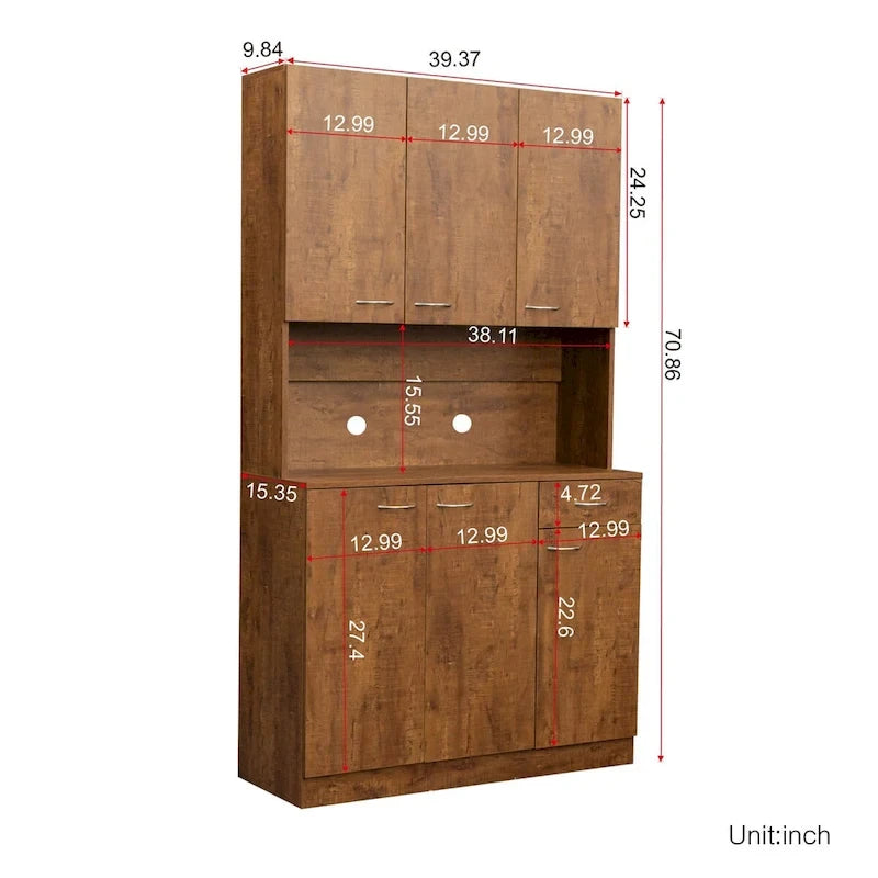 Rustic Farmhouse Tall Wardrobe, Armoire with Shelves, Open Compartment and Drawer, Freestanding Storage Closet Wardrobe Cabinet