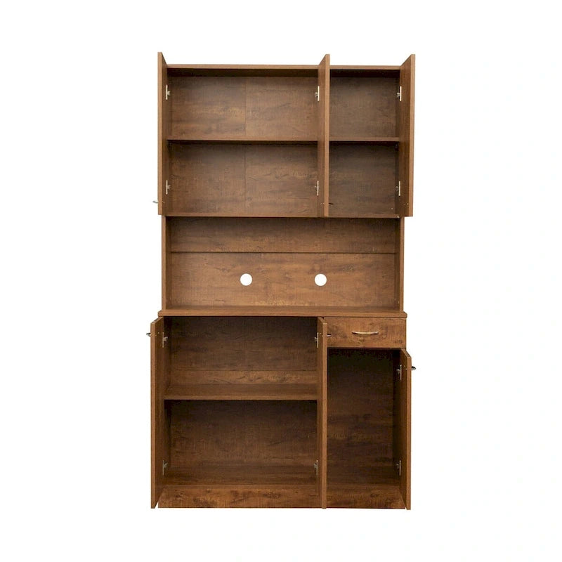 Rustic Farmhouse Tall Wardrobe, Armoire with Shelves, Open Compartment and Drawer, Freestanding Storage Closet Wardrobe Cabinet