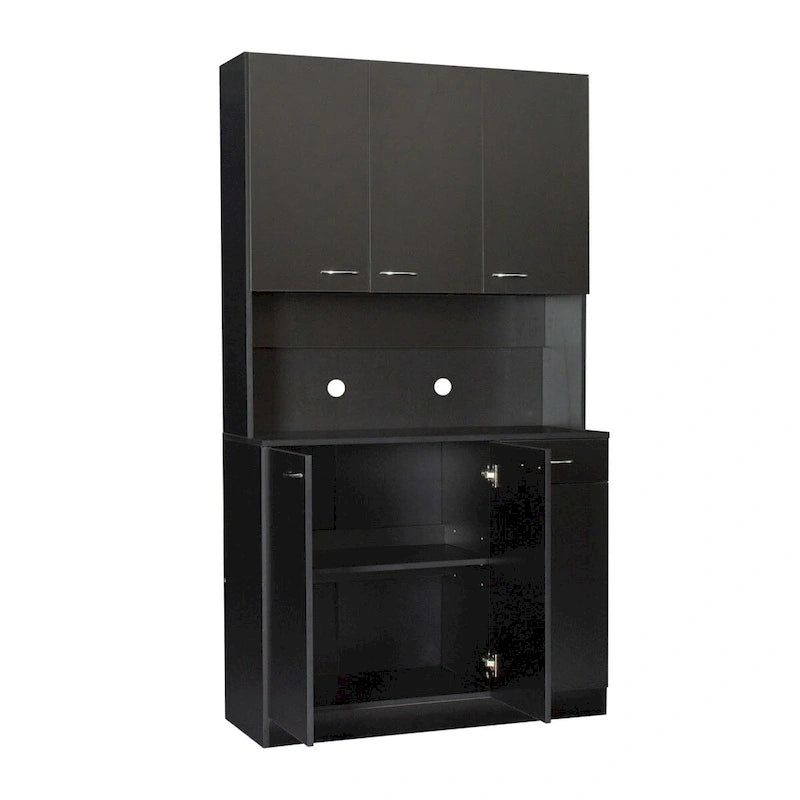 Rustic Farmhouse Tall Wardrobe, Armoire with Shelves, Open Compartment and Drawer, Freestanding Storage Closet Wardrobe Cabinet