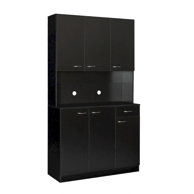 Rustic Farmhouse Tall Wardrobe, Armoire with Shelves, Open Compartment and Drawer, Freestanding Storage Closet Wardrobe Cabinet