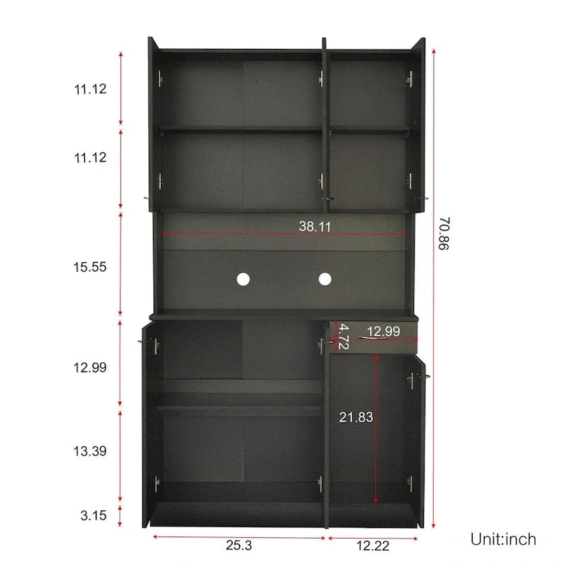 Rustic Farmhouse Tall Wardrobe, Armoire with Shelves, Open Compartment and Drawer, Freestanding Storage Closet Wardrobe Cabinet