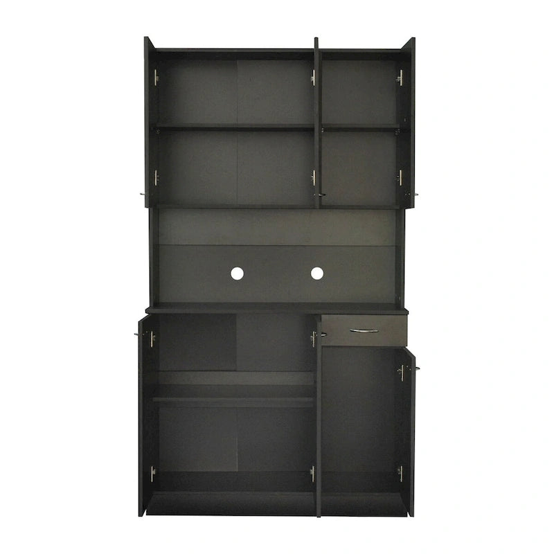 Rustic Farmhouse Tall Wardrobe, Armoire with Shelves, Open Compartment and Drawer, Freestanding Storage Closet Wardrobe Cabinet