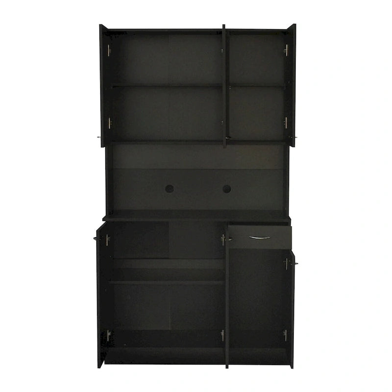 Rustic Farmhouse Tall Wardrobe, Armoire with Shelves, Open Compartment and Drawer, Freestanding Storage Closet Wardrobe Cabinet