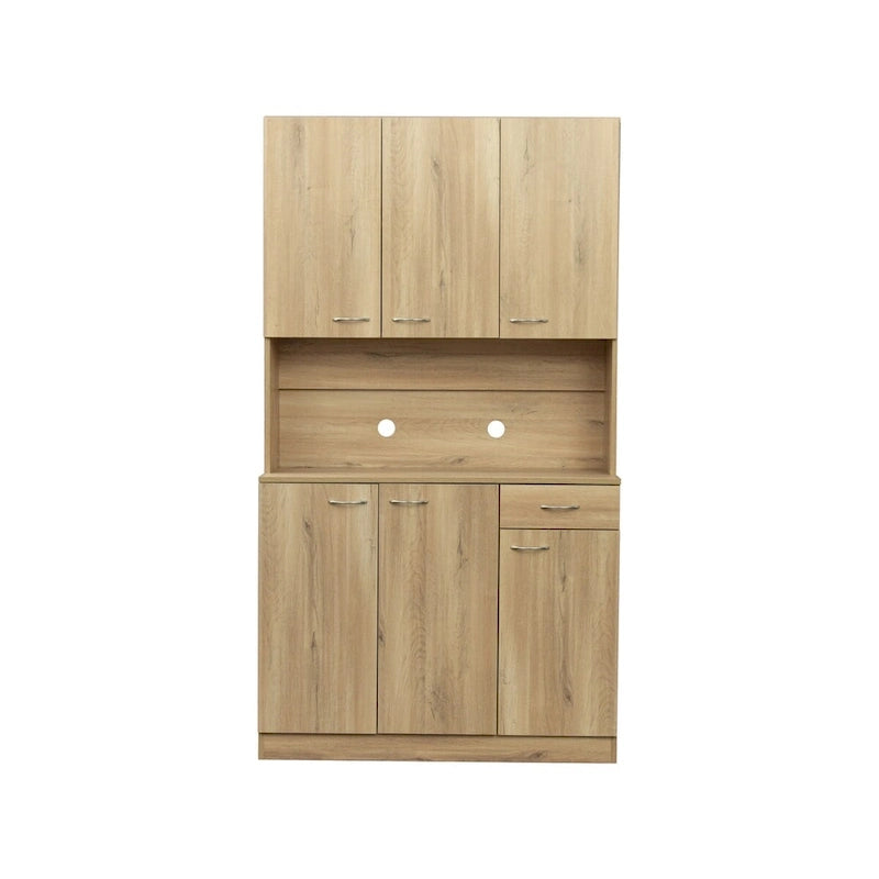 Rustic Farmhouse Tall Wardrobe, Armoire with Shelves, Open Compartment and Drawer, Freestanding Storage Closet Wardrobe Cabinet