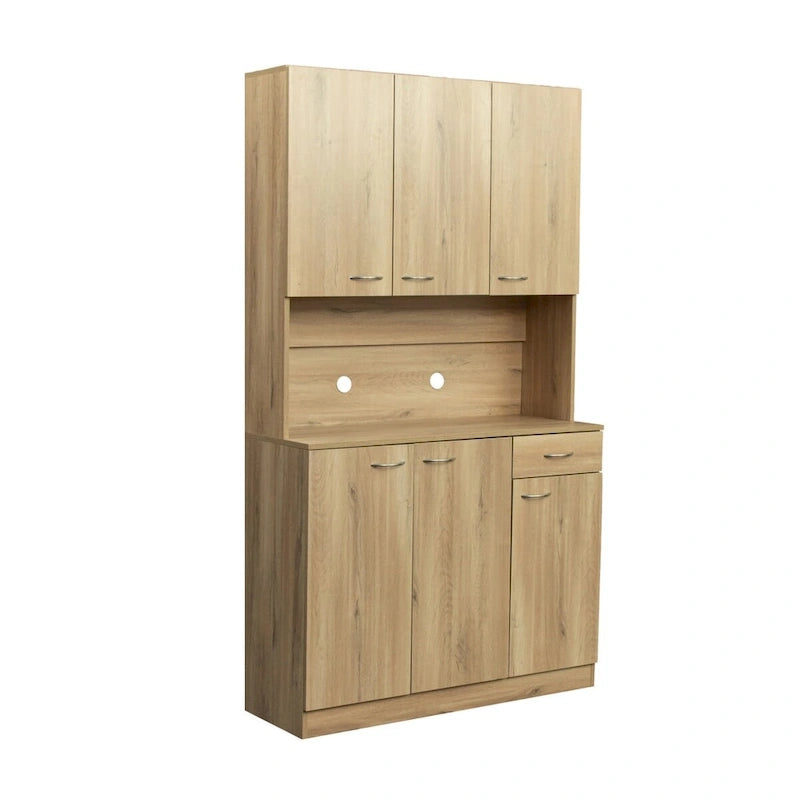 Rustic Farmhouse Tall Wardrobe, Armoire with Shelves, Open Compartment and Drawer, Freestanding Storage Closet Wardrobe Cabinet