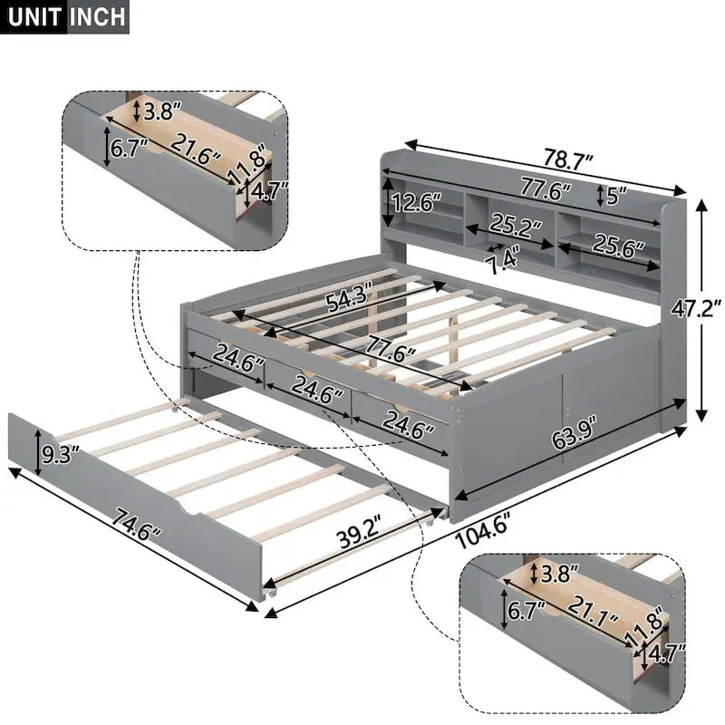 Full Size Wooden Captain Bed