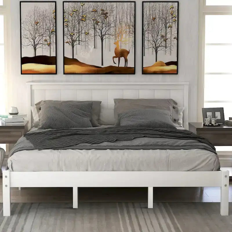 Platform Bed Frame with Headboard Wood Slat Support