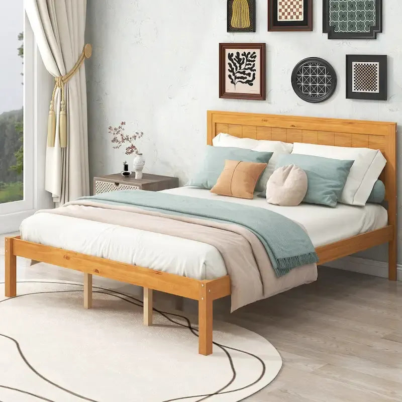 Platform Bed Frame with Headboard Wood Slat Support