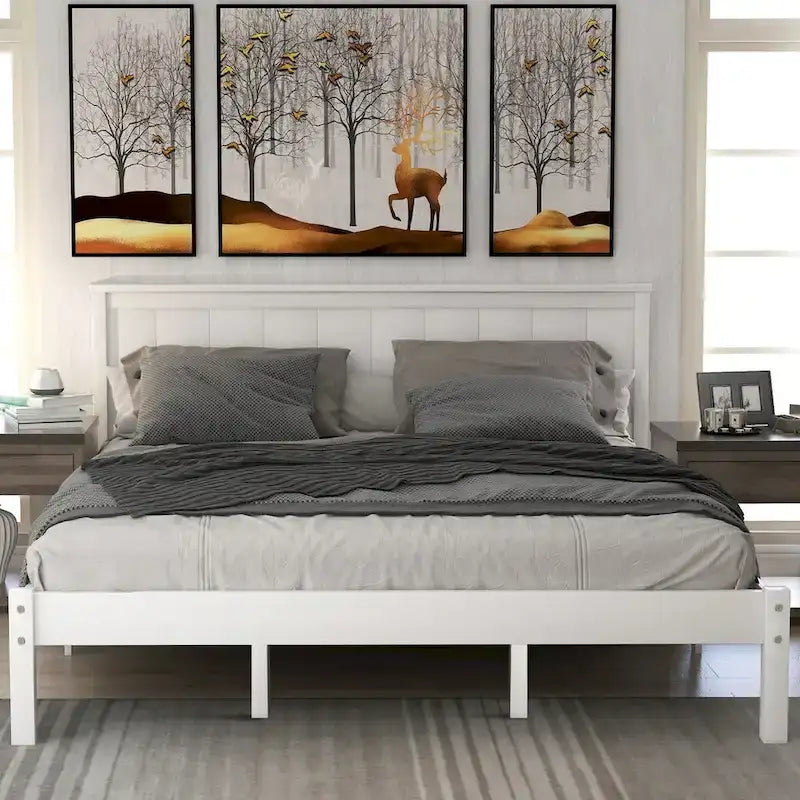 Platform Bed Frame with Headboard Wood Slat Support
