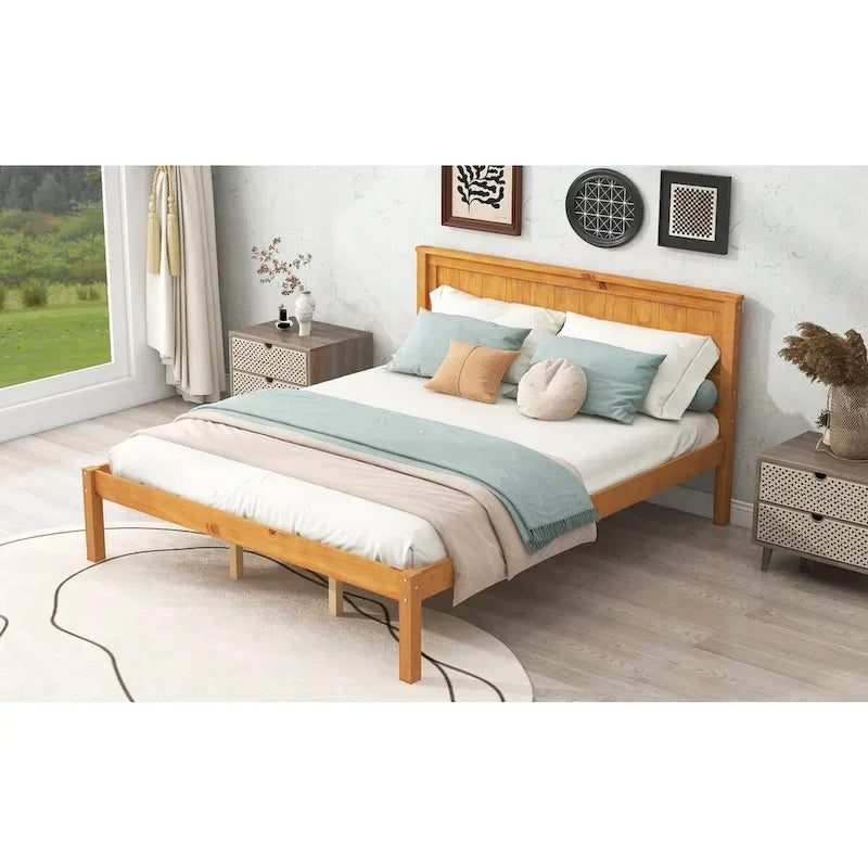 Platform Bed Frame with Headboard Wood Slat Support