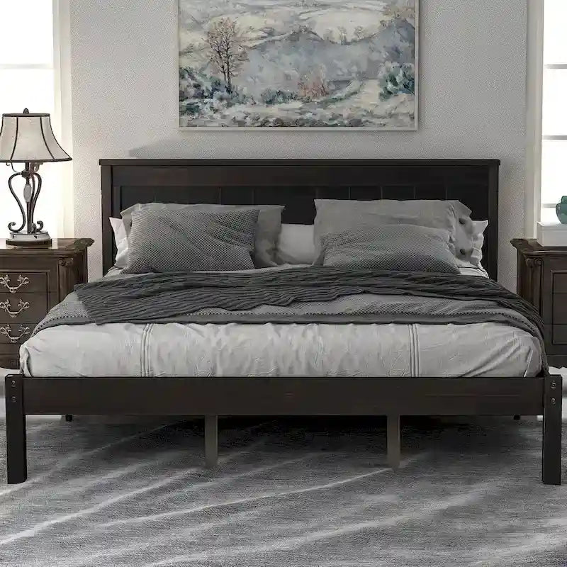 Platform Bed Frame with Headboard Wood Slat Support