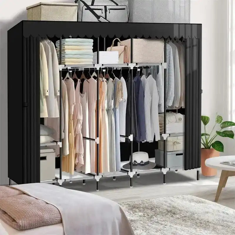 Black Portable Closets for Hanging Clothes - 82D x 17.7W x 69H