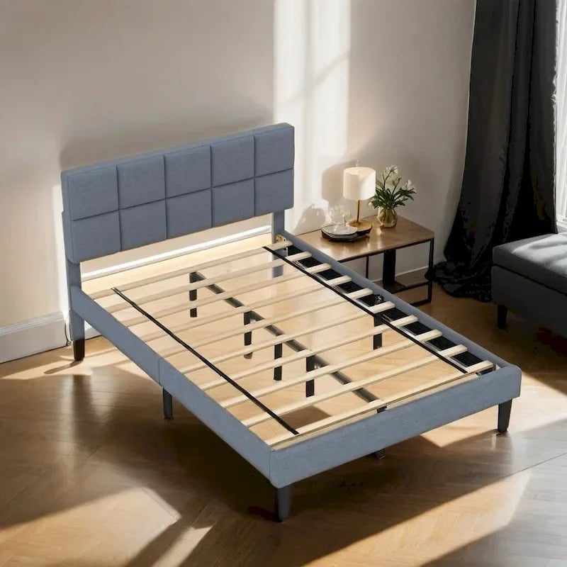 Wood Rustic Style Platform Bed with Headboard